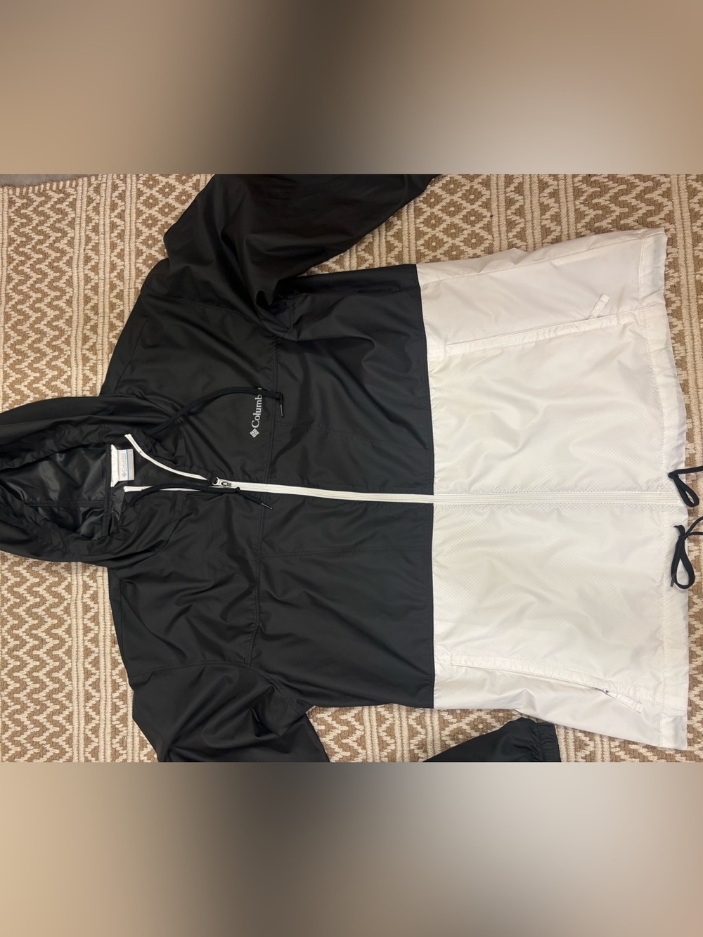 Columbia Black Hooded Shell Jacket with White Trim